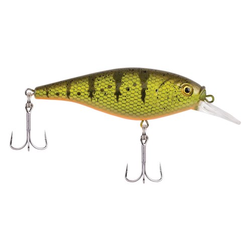 Berkley Flicker Shad Shallow Fishing Lure, Yellow Perch, 2/7 oz, 2 3/4in | 7cm Crankbaits, Size, Profile and Dive Depth Imitates Real Shad, Equipped with Fusion19 Hook,Black/Silver