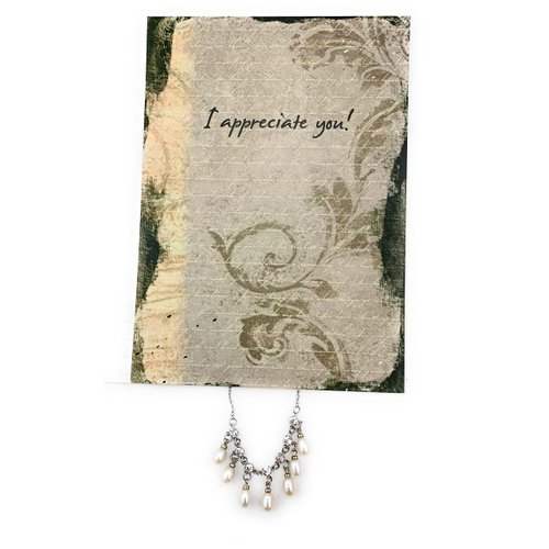 Smiling Wisdom - Appreciation Friendship Greeting Card and Dangle Pearl Necklace Gift Set -Thank You for Your Pearls of Wisdom - Woman, Mentor