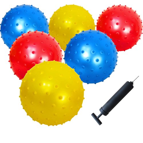 AppleRound 6-Pack of 7-inch Knobby Balls with 1 Air Pump - Fun Sensory Balls, Party Favors, Inflatable Bouncy Balls