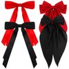 Atoden Hair Bows Black Red 4Pcs Silky Satin Hair Ribbons Cute Coquette Bows Oversized Long Tail Bow Hair Barrettes Metal Clips Big Bowknot Hair Accessories for Women Teen Girl Gifts Trendy Stuff
