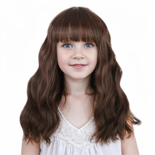 Ufindcos Dark Brown Wig for Girls Short Brown Wig with Air Bangs Short Wavy Kids Wig Brown Bob Wig Synthetic Hair Wig with Wig Cap