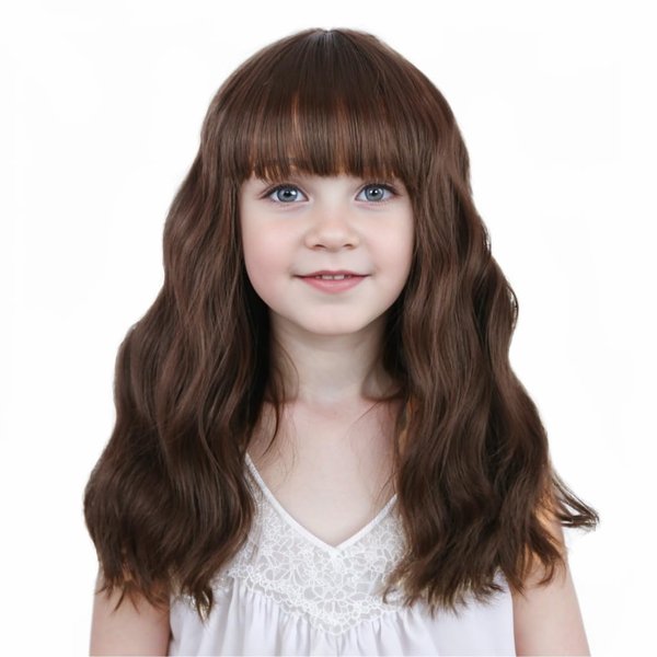 Ufindcos Dark Brown Wig for Girls Short Brown Wig with Air Bangs Short Wavy Kids Wig Brown Bob Wig Synthetic Hair Wig with Wig Cap