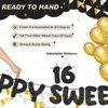 Fulmoon Pre Strung Happy Sweet 16 Banner Glitter Sixteenth Birthday Party Decorations 16th Birthday Party Sign Sweet 16 Party Decorations for Birthday Party Bachelorette Party (Black)