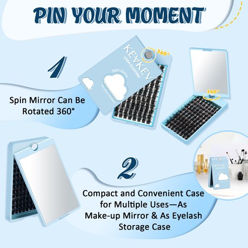 KevKev Lash Clusters 96 Pcs Cluster Lashes Special Spin Mirror Case DIY Lash Extension Soft & Comfortable Eyelash Clusters Thin Band Eyelashes with Mirror Easy to Apply (Morning,C-10-16mix)