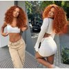 MITIMES 16inch HD Pre Plucked Ginger Curly Lace Front Wig Human Hair Blend Synthetic Ginger Orange Short Curly Lace Front Wigs for Black Women