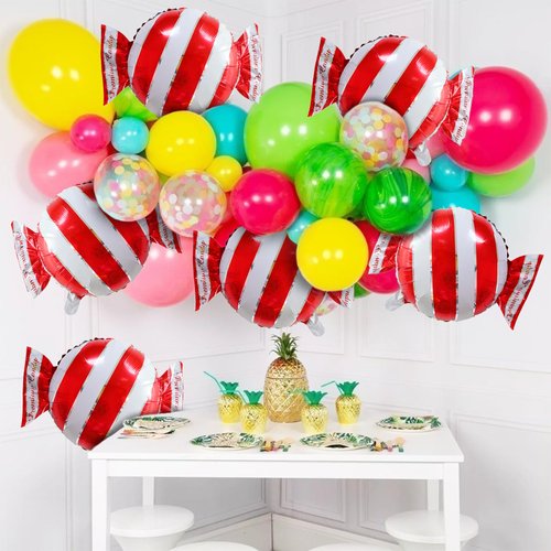 6pcs Sweet Candy Balloons Red Candy Foil Balloons for Candyland Children's Birthday Party Decorations