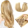 Houlud Straight Clip in Hair Extensions Human Hair 14 Inch 110g 7pcs Clip in Hair Extensions Brazilian Remy Human Hair 16 Clips Double Weft Human Hair For Women (14 Inch, 18P/613)