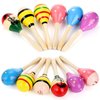 Hedume 12 Pack Wooden Festival Maracas, 8" Carnival Party Decoration Maracas, Shaker Sand Hammer Toy Noisemaker for Party Favors, Musical Fun, Birthday Parties, Carnivals