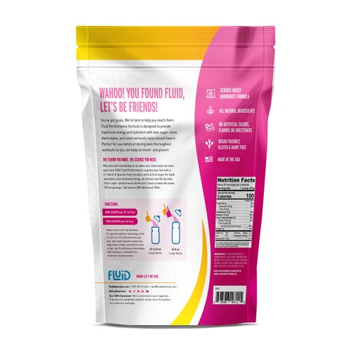 Fluid Performance - Low Sugar Endurance Fuel Sports Drink Mix with Electrolytes, All Natural Ingredients, Gluten-Free for Before or During Exercise (Raspberry Lemonade, 30 Serving)