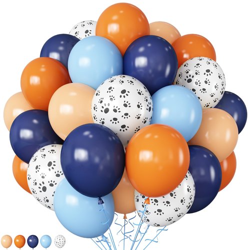 HILAVO Dog Paw Balloons Orange and Blue 60pcs 12 Inch Paw Print Puppy Balloons Navy Blue Pastel O...