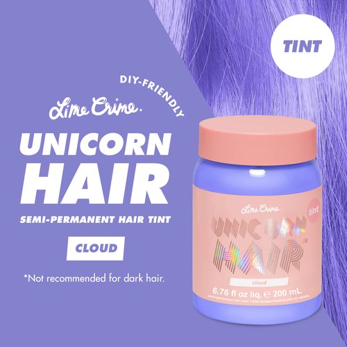 Lime Crime Pastel Colored Unicorn Hair Tint, Cloud (Periwinkle Blue) - Damage-Free Semi-Permanent Hair Color Conditions & Moisturizes - Temporary Hair Dye Kit Has Sugary Citrus Vanilla Scent - Vegan
