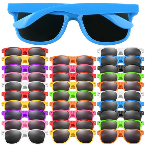 FEPITO 30 Packs Neon Color Party Sunglasses Bulk for Birthday Party Supplies Treat Bag Fillers for Beach Pool Party Toys for Adults, 10 Colors