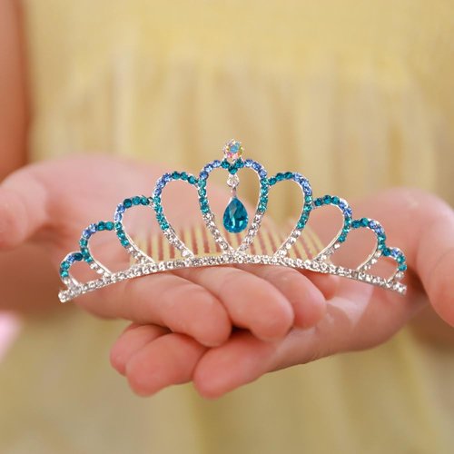 Sither Princess Hair Comb for Girls Mini Crystal Hair Comb Headpiece for Wedding Birthday Halloween Party Christmas Gift (blue)