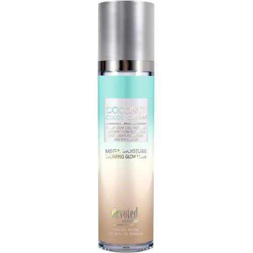 Devoted Creations Coconut Color Cream Mega Moisture Bronzing Glow Facial Mask – Plant Stem Cell Infused, Collagen Plumping, Imperfection Blurring, Pore Tightening, Skin Perfecting Tan Enhancer – 1.7 oz.