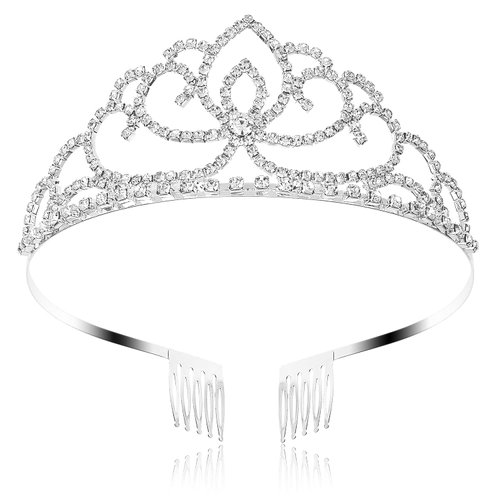 FASOTY Silver Tiara Crystal Crown with Combs Elegant Princess Tiaras and Crowns for Women Girls Rhinestone Headband for Bridal Wedding Birthday Party Prom