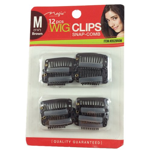 12 pcs Wig Clips Snap Comb 1 1/4 Medium (Brown) by Magic Collection