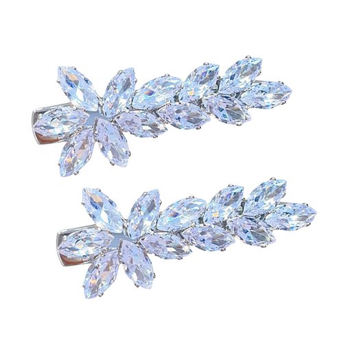 2 Pcs Rhinestone Wedding Hair Clips, Wedding Hair Pieces for Brides, Crystal Cubic Zirconia Hair Clip, Rhinestones Flower Hair Accessories for Women Girls Party Birthday Decoration (Silver)