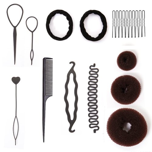 Girls Hair Donut Bun Maker Set, Foam Sponge Hair Bun Donut, Ponytail Hair Tool with 10pcs Bobby Pins, Hair Bun Maker Kit, Women Girls Hair Bun Maker, French Hair Twist Styling Set