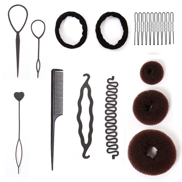 Girls Hair Donut Bun Maker Set, Foam Sponge Hair Bun Donut, Ponytail Hair Tool with 10pcs Bobby Pins, Hair Bun Maker Kit, Women Girls Hair Bun Maker, French Hair Twist Styling Set