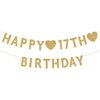 Gold Happy 17th Birthday Banner, Glitter 17 Years Old Boy or Girl Party Decorations, Supplies