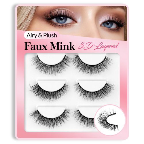 Bepholan False Eyelashes 3D Faux Mink Lashes Natural Look Super Fluffy Wispy Lashes Volume Strip Lashes Cat Eye Lashes 3 Pairs（M101）