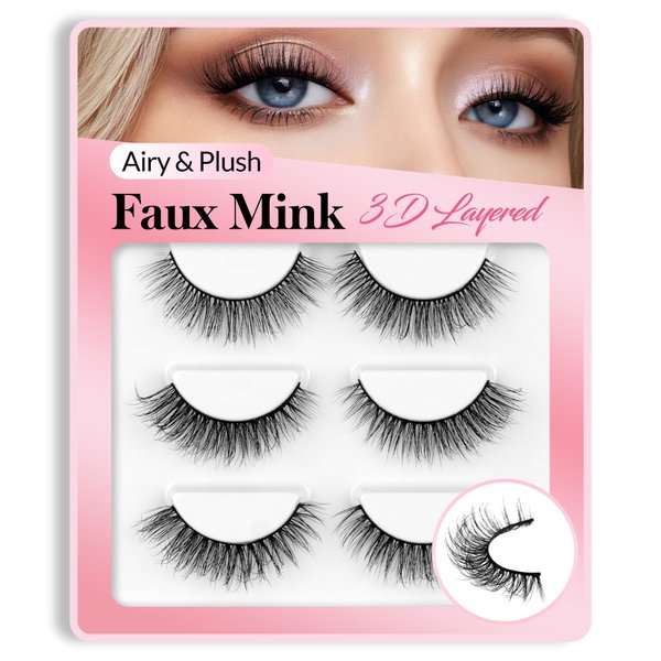 Bepholan False Eyelashes 3D Faux Mink Lashes Natural Look Super Fluffy Wispy Lashes Volume Strip Lashes Cat Eye Lashes 3 Pairs（M101）