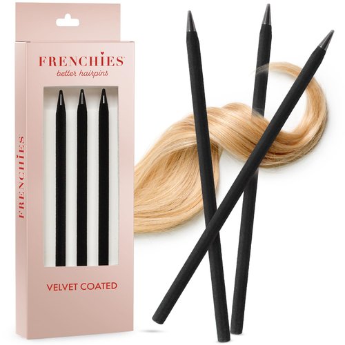 Frenchies Ultra Flocked Extra Soft Hair Chopsticks for Women, Girls, Teens, Buns, French Twist, Dancers, Womens Wedding Hair Accessories for Updo Hairstyles, Chinese Hair Sticks, Pack of 3, Black