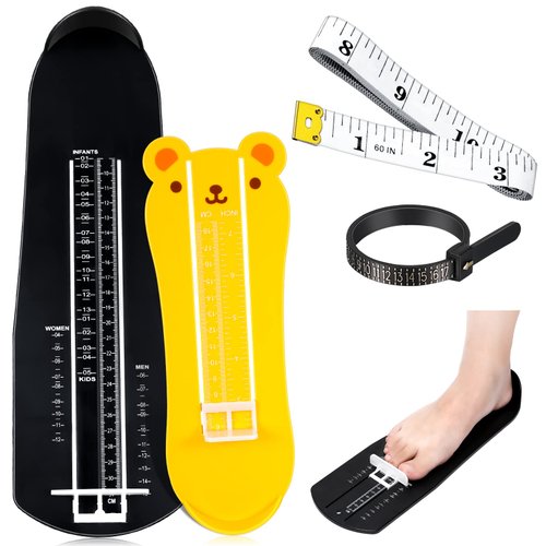 Weewooday 2 Pieces Shoes Measuring Sizer Foot Measuring Devices Feet Shoes Sizer Measuring Device Ruler with Measuring Tape and Ring Sizer for Infants Kids Men Women Adults, US Size Standard (Yellow)