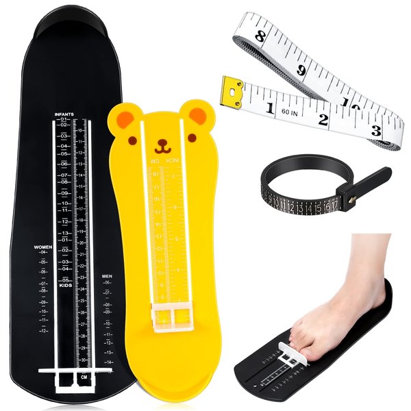 Weewooday 2 Pieces Shoes Measuring Sizer Foot Measuring Devices Feet Shoes Sizer Measuring Device Ruler with Measuring Tape and Ring Sizer for Infants Kids Men Women Adults, US Size Standard (Yellow)