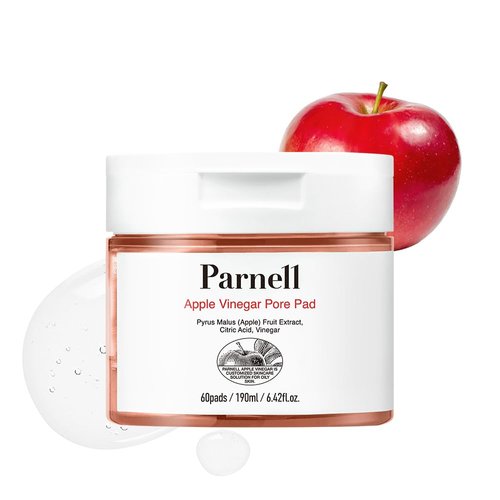 Parnell Apple Vinegar Pore Pad - AHA, Ursolic Acid, Oil, Sebum, Pore Control, Deep Cleansing Biodegradable Pads for Oily Skin (60 Pads)