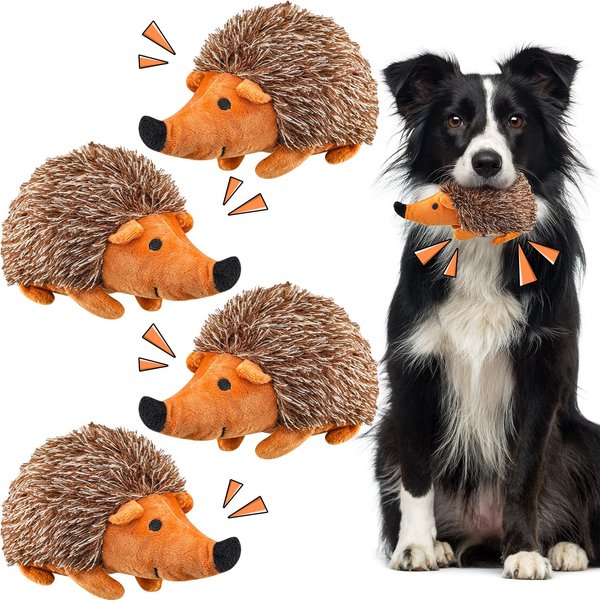 Funtery 4 Pcs Hedgehog Dog Toy Plush Dog Toy Interactive Dog Toys for Boredom Hedgehog Chew Toy Stuffed Biting Training Playing Toy Hide and Seek Dog Squeaky Toy for Puppy, 7.87 Inch Brown(Hedgehog)