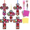 Qyeahkj 36PCS Religious Cross Suncatchers Kits Paper Craft Set Cross DIY Christian Stained Glass Effect Paper for Sunday School Art Christmas Decor Crafts Creative Art Projects Kids Party Favors Gift