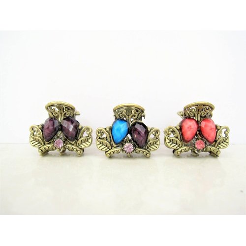 small mini metal leaf shaped jeweled antique style bronze hair claw clip (Primary color: Brown)