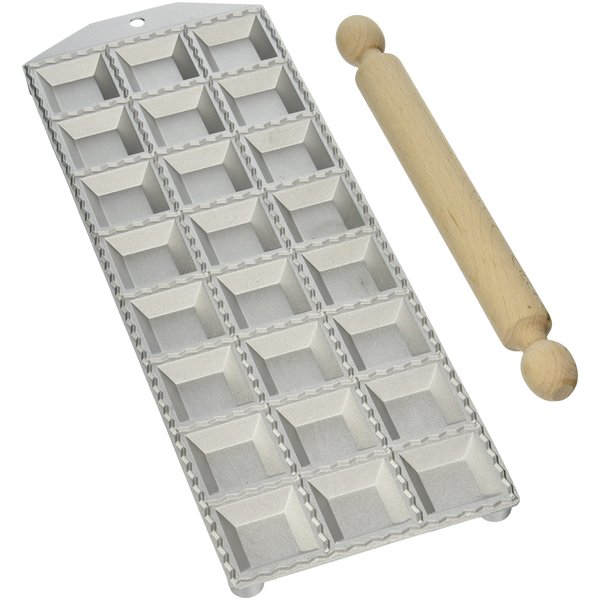 Eppicotispai 24-Hole Aluminum Square Ravioli Maker with Rolling Pin