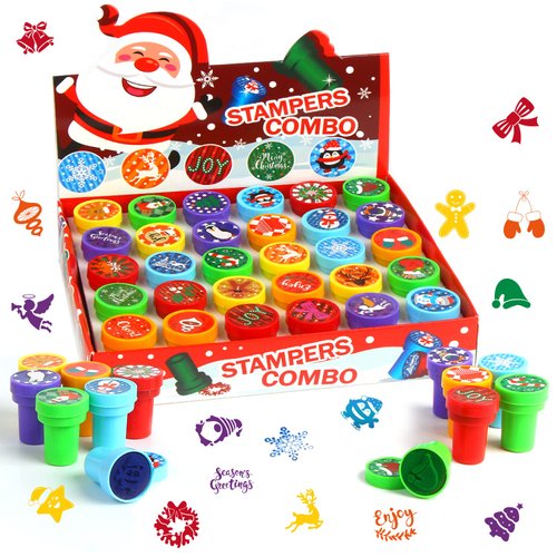 LOKIPA 30PCS Christmas Stampers, 6 Styles Christmas Stamps Kids Xmas Self-Ink Stamps for Christmas Party Favor