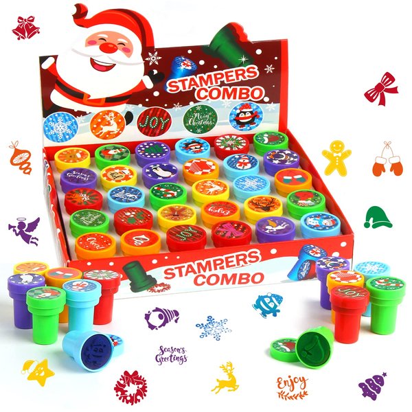 LOKIPA 30PCS Christmas Stampers, 6 Styles Christmas Stamps Kids Xmas Self-Ink Stamps for Christmas Party Favor