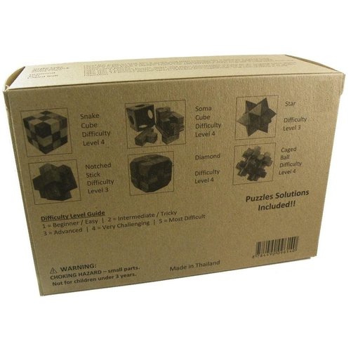 6 Wooden Puzzle Gift Set in A Wood Box - 3D Unique IQ Puzzles