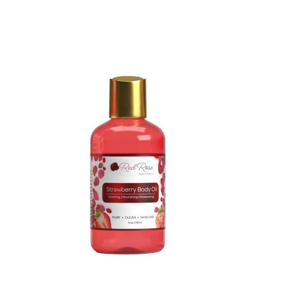 Red Rose Naturals Strawberry Body Oil, Natural Body Oil For Women, Shower and Bath Perfume, Hydrating & Deep Moisturizing, Reduce Dry Skin, Long Lasting Fragrance, Vegan - 4 fl. oz
