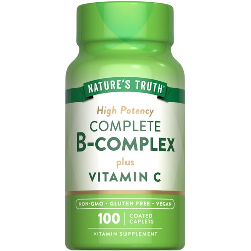 Nature's Truth Vitamin B Complex Plus Vitamin C | 100 Caplets | Vegan, Non-GMO & Gluten Free Supplement