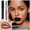 Black Lip Liner and Lipstick Set 2 PCS,High Pigmented Long Lasting Matte Black Liquid Lipstick for Women,Waterproof Black Lip Gloss & Non-Stick Cup Lipgloss Gothic Halloween Makeup