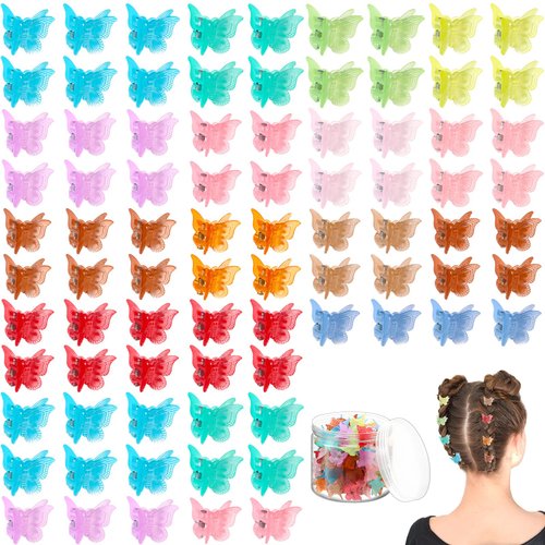 Juinte Butterfly Hair Clips, 100 Pieces Hair Accessories for Women, Mini Butterfly Clips with Box, Cute Clips for Hair in Bright Colors (Pink, Blue, Purple, Yellow, Green)