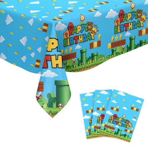 ZAKVOOR 3 PCS Super Brothers Party Tablecloth, Disposable Plastic Game Rectangle Table Cover for ...