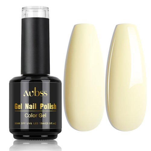 AUBSS 1Pcs 15ml Gel Nail Polish, UV Long Lasting Gel Polish 0.5oz Nail Polish Gel, Non Toxic Nail Gel Color at Home Art Design Beauty Gift for Women(Pastel Yellow)
