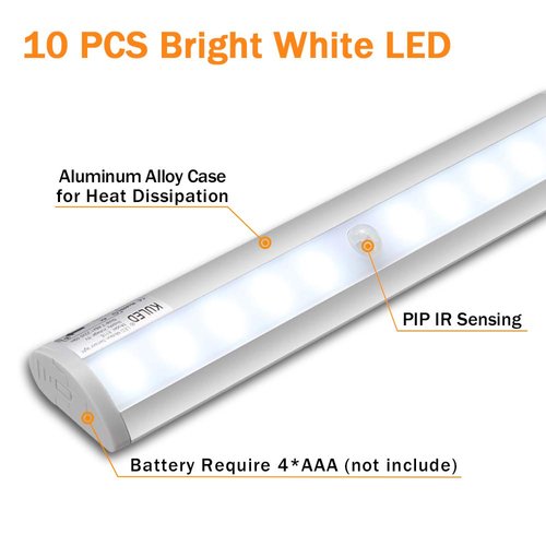 Kuled® Cabinet LED Light, Motion Auto Sensing LED Lights, DIY Stick-on Anywhere Portable 10-led Wireless Motion Sensing Closet Cabinet LED Night Light / Stairs Light, Step Light Bar with Magnetic Strip for Trunk Led Light / Cabinet / Drawer / Bar Sets / H