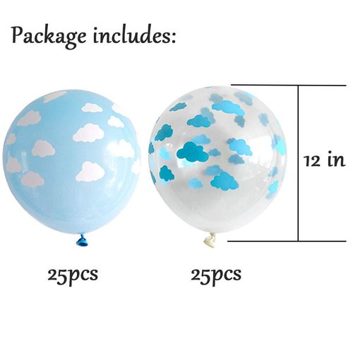 50PCS Cloud Latex Balloons Decorative Balloons Blue and Transparent Cloud Print Balloons for Baby Shower Boys Girls Birthday Party Supplies (Blue)