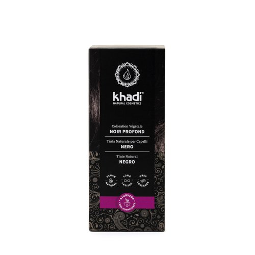 khadi BLACK Natural Hair Color, 3.5oz, Plant based hair dye for warm expressive, warm black to intense raven black, 100% herbal, vegan, PPD & chemical free, natural cosmetic for healthy hair.