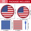 96 Pcs American Flag Patriotic Party Plates and Napkins Forks Supplies, Disposable Tableware Paper Set for Veterans Day, Election Day, 4th of July, Independence Day Decorations, Serves 24 Guests