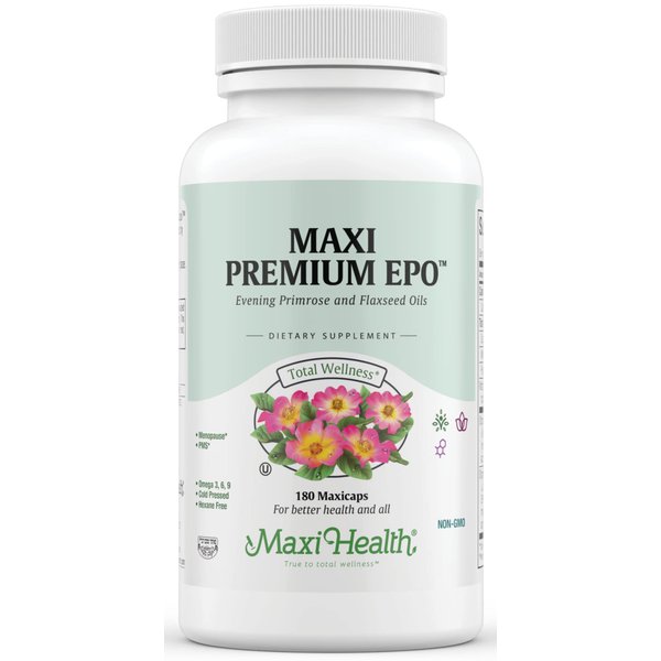 Maxi-Health Evening Primrose and Flax Seeds Oil Softgels - Vegan Omega 3 6 9 Supplements for Healthy Skin, Hair, and Joints - Kosher Certified, Organic Evening Primrose Oil Softgels, 180 Count