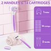 Razors for Women Include 2 Non-Slip Handles and 14 Razor Refills, 5 Premium Blades Women's Razors for Shaving with a Shower Holder, Disposable Razor with 360° Lubrication Reduces Irritation, Purple