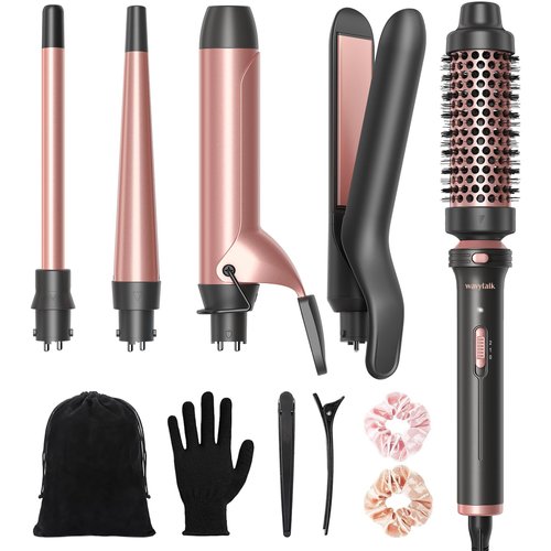 Wavytalk 5 in 1 Curling Iron, Curling Iron Set with Thermal Brush and 4 Interchangeable Ceramic Curling Wand(0.5”-1.25”),Instant Heat Up Hair Curling Iron